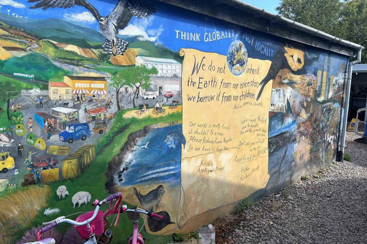 A wall mural of a circular economy